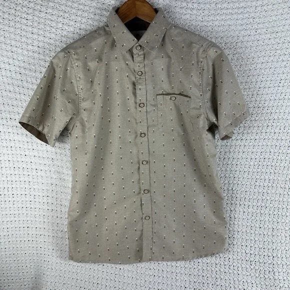 Craft + Flow Boys Button Up Shirt Large Tan Short Sleeve Casual Pocket - Picture 3 of 7
